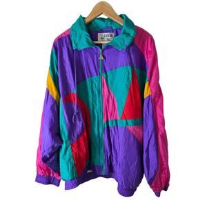 Vintage CASUAL ISLE 90s Colorful Hip Hop Windbreaker Jacket SZ 2X